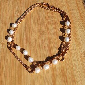 Honora Bronze Italy Genuine White Pearl Necklace, Rose Gold Finish, 36" Long.
